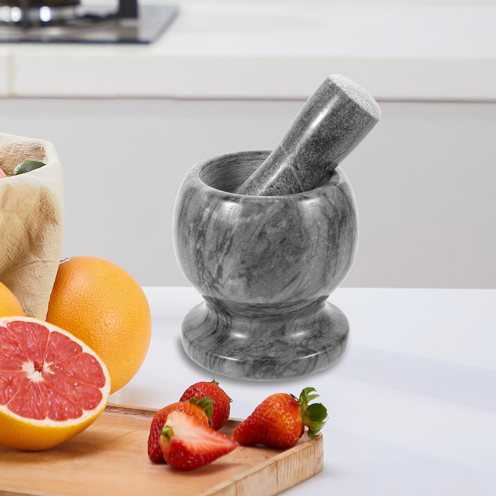 FELTECHELECTR 1Set Ergonomic Marble Garlic Crush Pot for Practical Use in Kitchen and Pharmacy