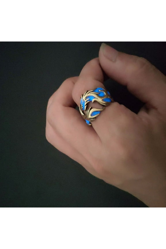 Men Ring Punk Creative Hollow Out Retro Luminous Dragon Pattern Opening Adjustable Ring - American Standard Size (Random Color)