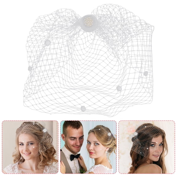 DINHEAROM Veil Headdress Birdcage Veil White Cloth 1Set 11.8X5.5X3.1in