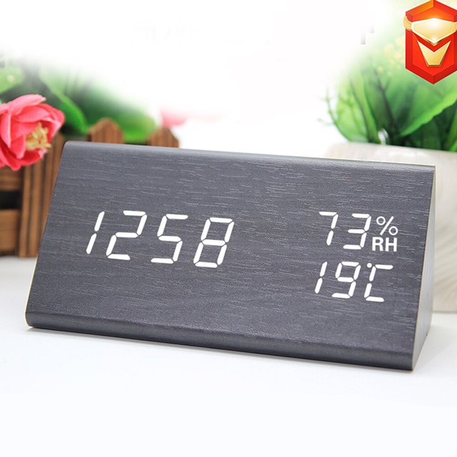 MLINS Modern Triangle LED Wooden Alarm Clock Classical Digital Sound ...