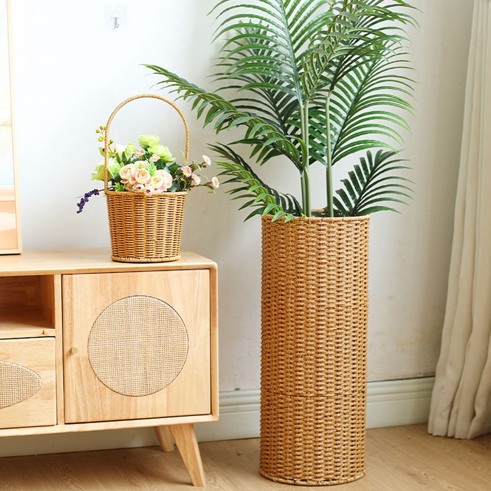 MLINS Modern Woven Umbrella Stand For Indoor Use Artificial Rattan Umbrella Storage Bin Umbrella Storage Umbrella Basket Holder