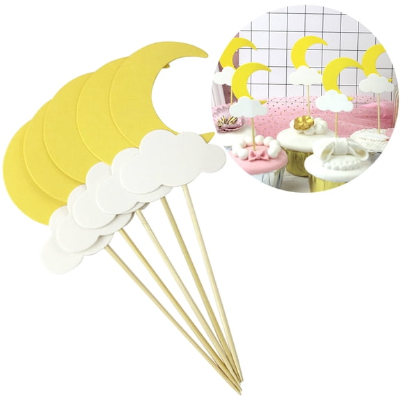 MLINS Moon Cake Toppers Paper Picks for Wedding Birthday Decor Yellow Creative Fun Size 30pcs