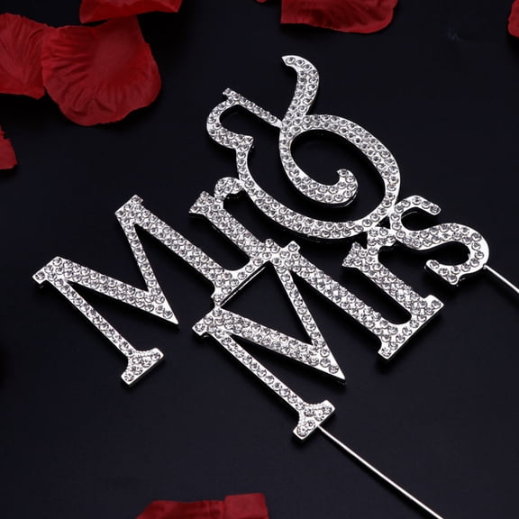 MLINS Mr and Topper Wedding Party Cake Decoration Rhinestone Cake Insert Party Decoration (Silver)