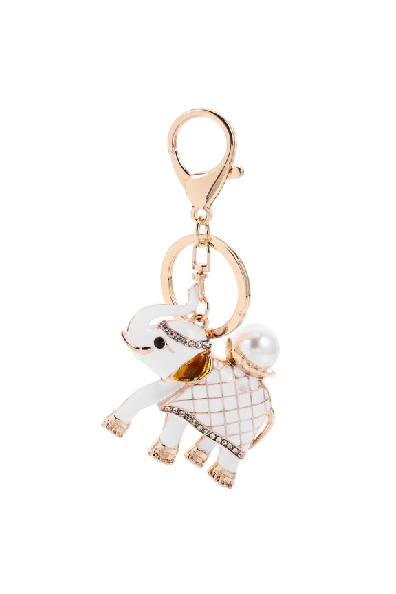 White Alloy Elephant Keychain Pendant Rhinestone Charm for Bag and Purse Decor