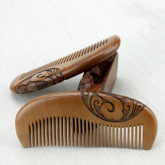 MLINS Natural Wood Hair Comb for Women with Chic Cloud Carving for Comfortable Scalp Massage in Coffee Color