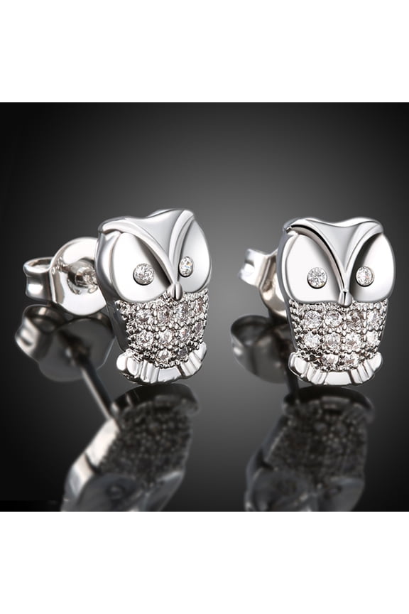 Owl Earrings with Crystal for Women in Silver Color Made of Tin Alloys Comfortable and Elegant 0.5 inch