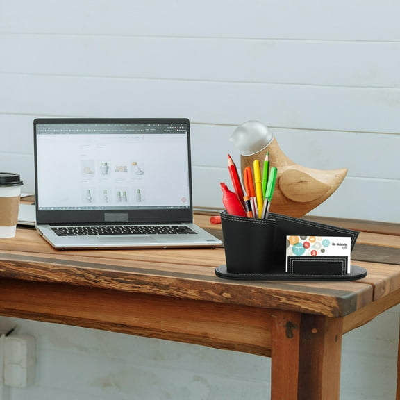 MLINS PU Leather Desktop Organizer for Pens and Office Supplies Black Elegant Design for Home Office 6