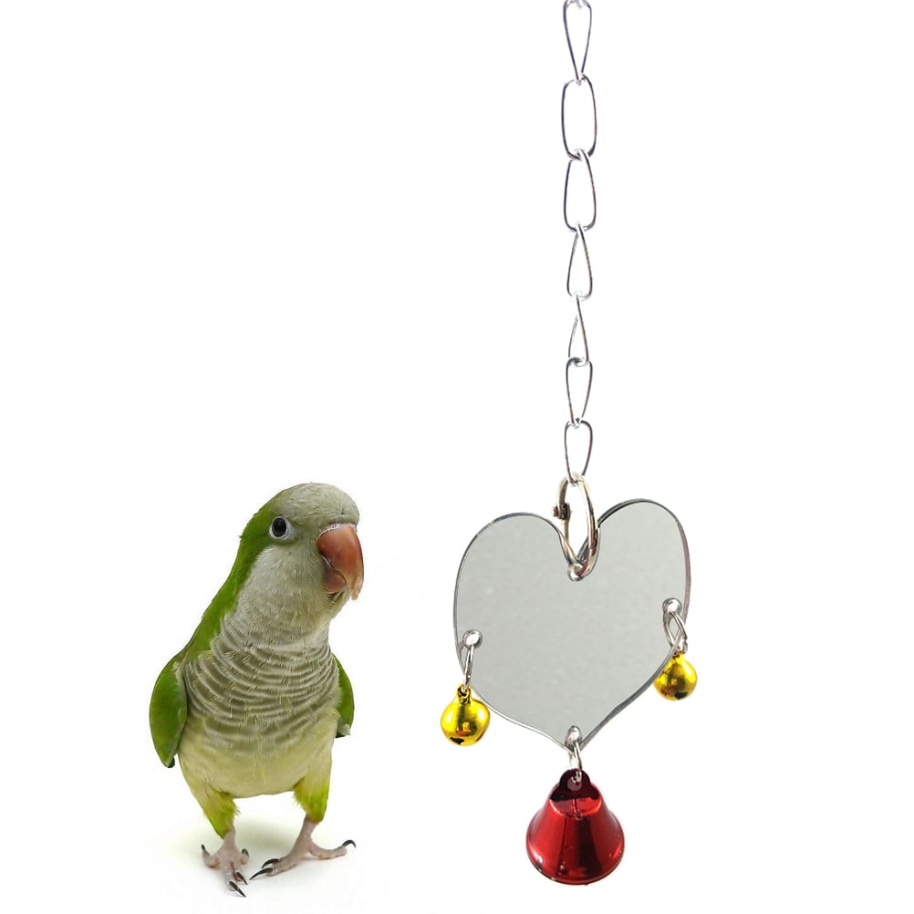 View of MLINS Parrot Toy with Silver Metal Mirror for Bird Cage Fun and Stress ...