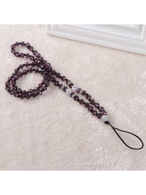 Violet Anti-Lost Keychain with Crystal Phone Strap and Thread Lanyard for Securely Hanging Keys and Phones