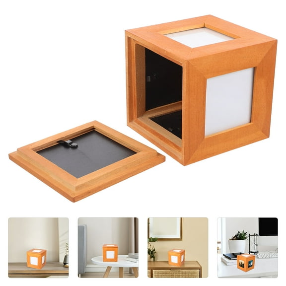 PTOOTP Family Photo Cube Pine Wood 4-Sided Picture Frame for Home Decor and Desk Display