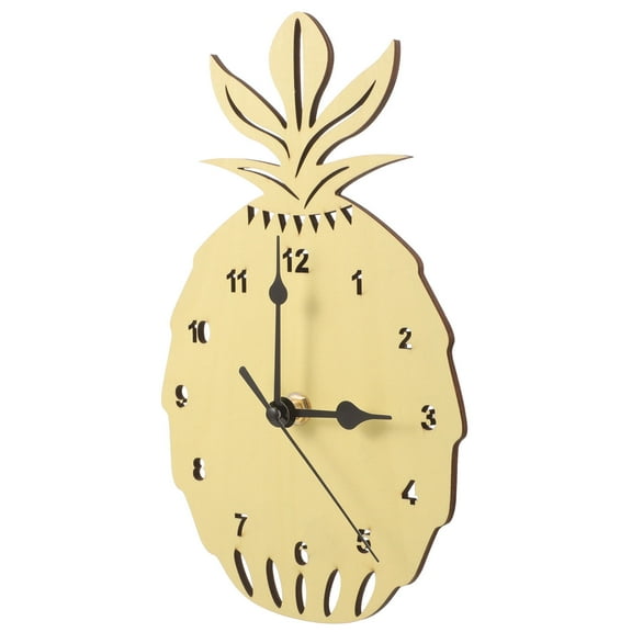MLINS Pineapple Shaped Silent Wall Clock with Clear Numbers for Bedroom or Office Decor Yellow Wood