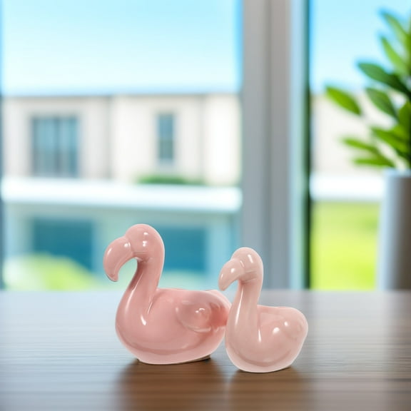 MLINS Pink Flamingo Ceramic Flower Pot with Draining Hole for Planting Flowers 2 Pcs