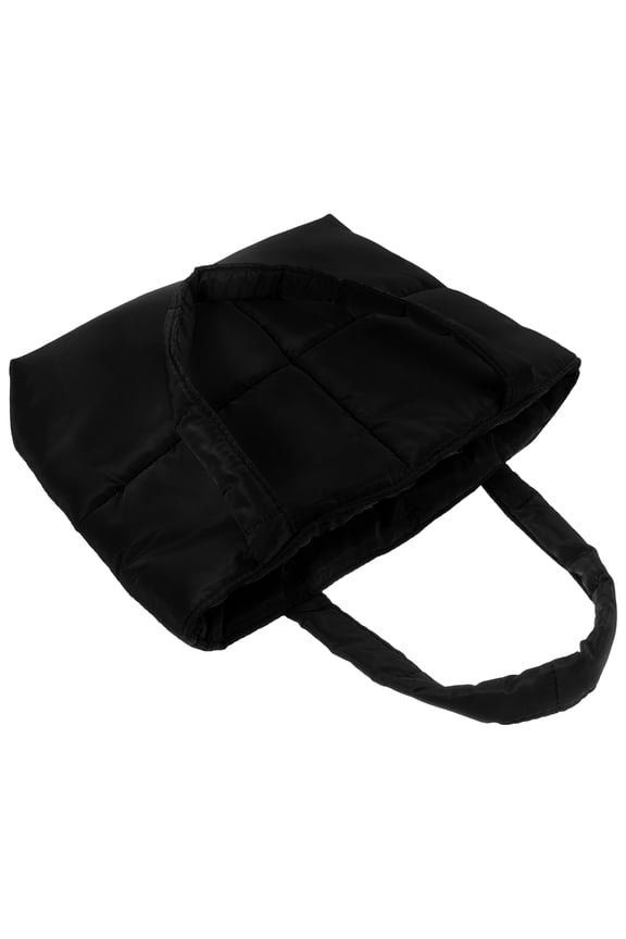 Women's Quilted Nylon Tote Bag Black, Lightweight Shoulder Handbag 13.8x11.4x4.3 Inches, 1 Piece