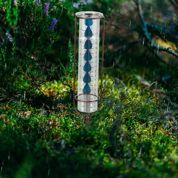 PTOOTP Garden Rain Gauge, Light Brown, Copper and Glass, Easy to Install and Clean