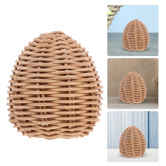 YUYUETIME Natural Indonesian Rattan Easter Egg Sculptures Rustic Table Centerpieces Decor