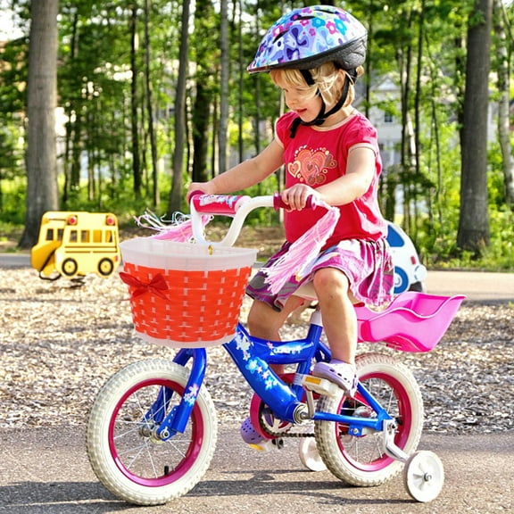 DINHEAROM Children Bike Basket Red Plastic For Girls Outdoor Cycling 1Set 8.3X5.5X5.1In