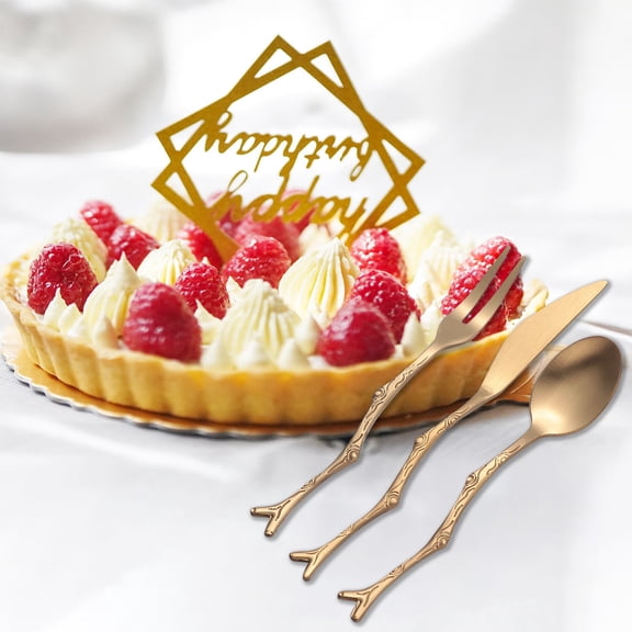 MLINS Retro Branch Knife Fork Spoon Vintage Fruit Child Toddler Golden