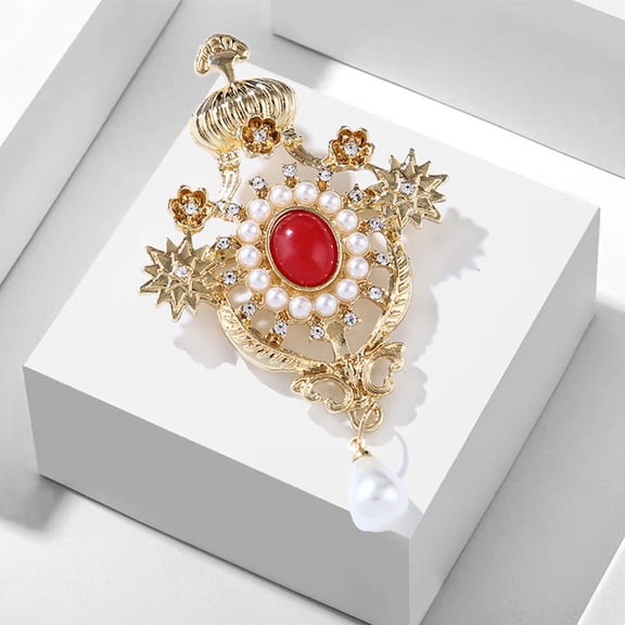 MLINS Retro Brooch Pin with Pearls Decor for Women Golden Alloy Clothing Accessory 1.5 Inches