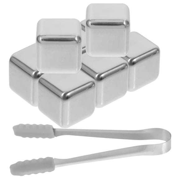 MLINS Reusable Stainless Steel Ice Cubes for Wine Use Silver Chilling Stones with Tong Set 12 Pieces