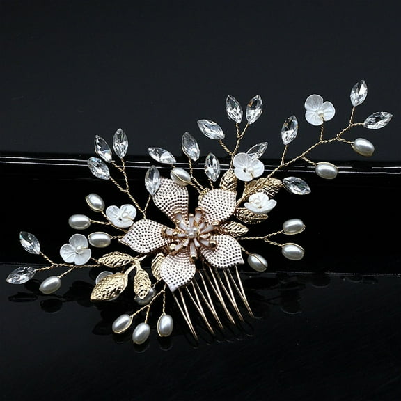 MLINS  Rhinestone Pearl Hair Comb Bobby Bridal Accessories Tiara Bride Golden