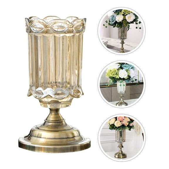 MLINS Round Crystal Glass Vase Living Room Vase 29x14cm Golden