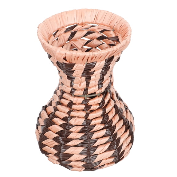 MLINS Rustic Rattan Flower Vase Basket, European Style Decorative Vase for Home, 17x10cm