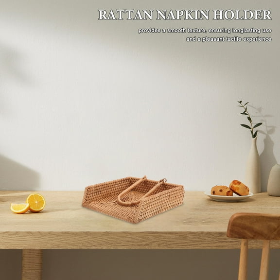 MLINS Rustic Rattan Napkin Holder Tissue Storage Box Woven Napkin Basket Farmhouse Decor Guest Towel Holder Tray Tissue Box Holder