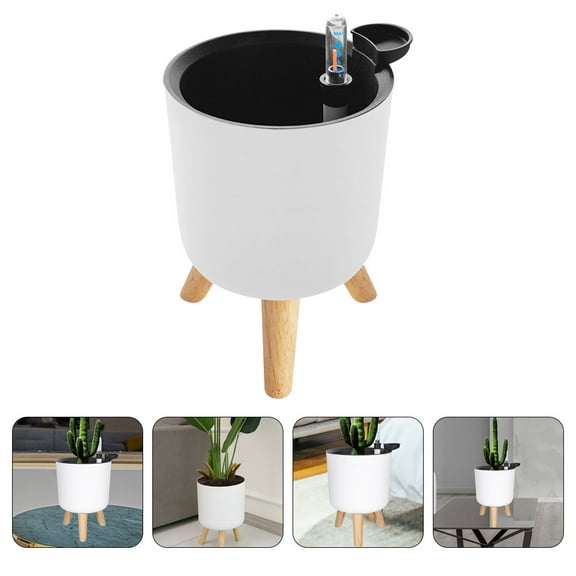 MLINS Self Watering Flower Pots with Water Level Indicator, Plastic Plant Pots with Tripod Stand Holder Planter Pots Container with Water Inlet for Decor White