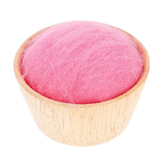 PTOOTP Portable Red Wool Pincushion with Wooden Base, Sewing Accessory for Needles and Pins Storage