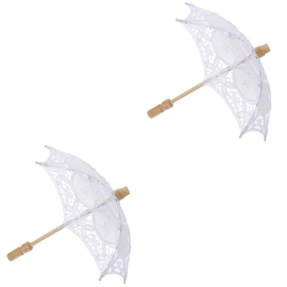 MLINS Set of 2 Lace Umbrella Goth Mini Decor Party Wedding Decoration Beach Vacation Child White