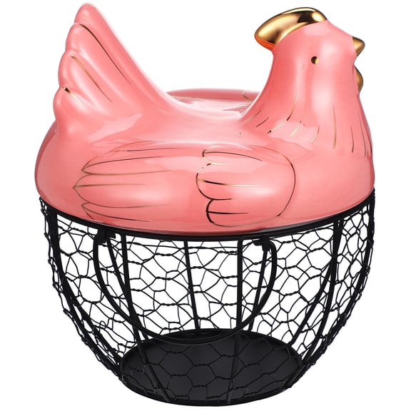 MLINS Shape Wrought Iron Decorative Basket Egg Storage Basket 22.50X20.00X20.00CM Pink