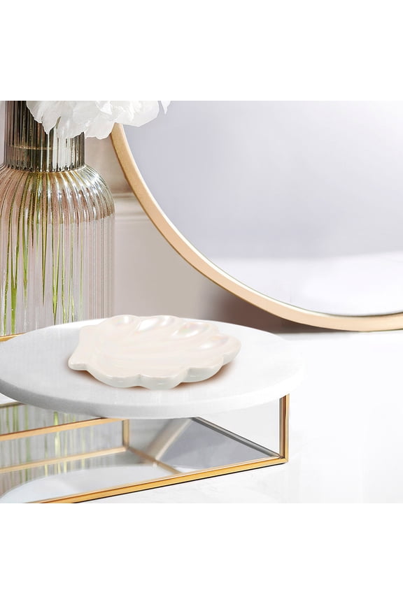 Shell Jewelry Dish Decorative Trinket Dish White Ceramic Ring Holder Cute Bedroom Decor Jewelry Plate For Necklaces Engagement Ring Holder Coastal Decor