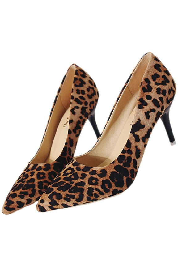 MLINS Shoes Women Pumps Leopard Print High Heels Women's Single Shoes Women's Miss 6.5