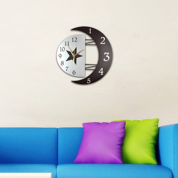 MLINS Silent Quartz Wall Clock with Creative Moon Shape and Clear Digits for Home Decoration 1pc Black