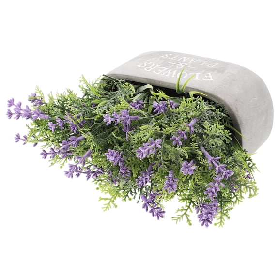 DINHEAROM Artificial Flower Potted Plants Purple Lavender Bonsai Cement Plastic 1Pcs 5.4x3x6.3in