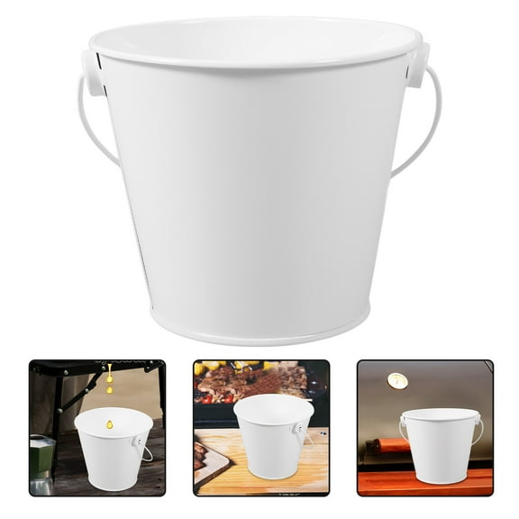MLINS Small Metal Buckets with Handle White Tin Pails for Classroom Grease Catcher for Grill Oil Collection 2pcs