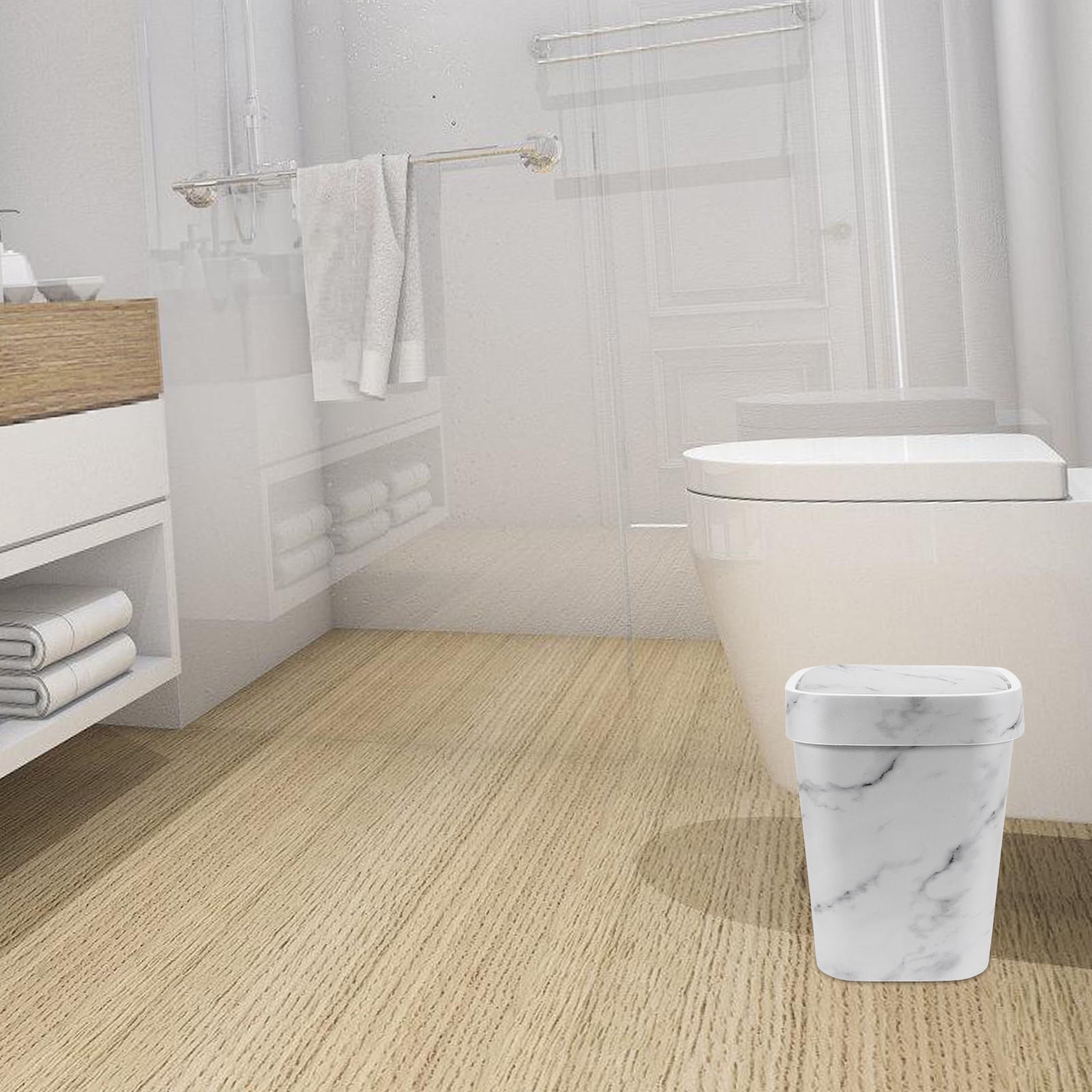 MLINS Small Trash Can Marble Pattern Wastebasket Bathroom Flip Lid ...
