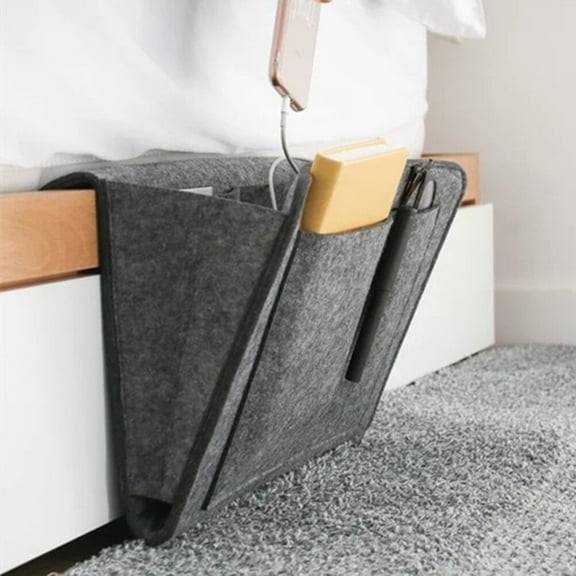 MLINS Sofa Side Bag Bedside Organizer Dark Grey Rectangular Shape with Tidy Keeping Function 1Set