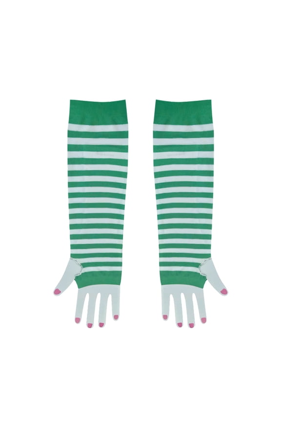 St Patrick's Striped Long Gloves for Women Nylon Comfortable with Good Elasticity One Size Fits Most Light Green