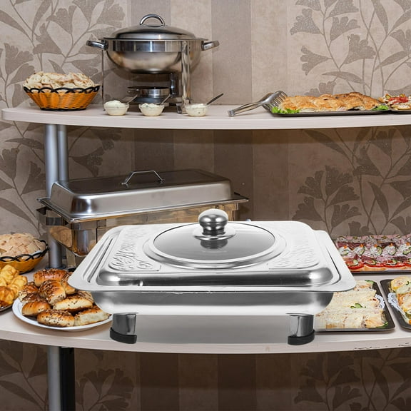 MLINS Stainless Steel Buffet Tray with Cover for Party and Catering Rectangular Design 4 Feet Stable Base