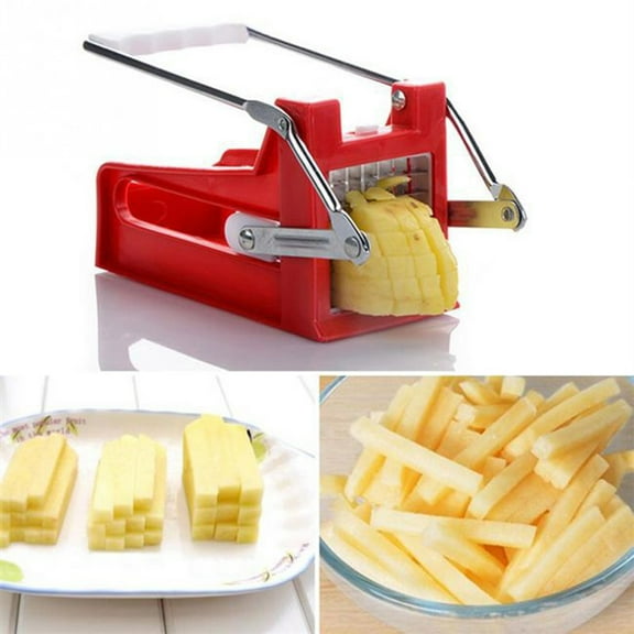 MLINS Stainless Steel French Fry Cutter Hand Push Design Easy to Use Red Potato Slicer for Kitchen and Snack .5 x 10 x 9.5 cm