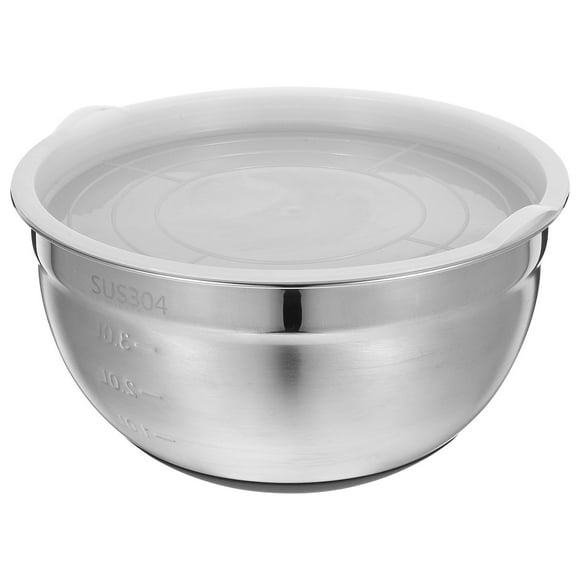 MLINS Stainless Steel Mixing Bowl with Silicone Lid and Base for Home Silver 9.8 Inches