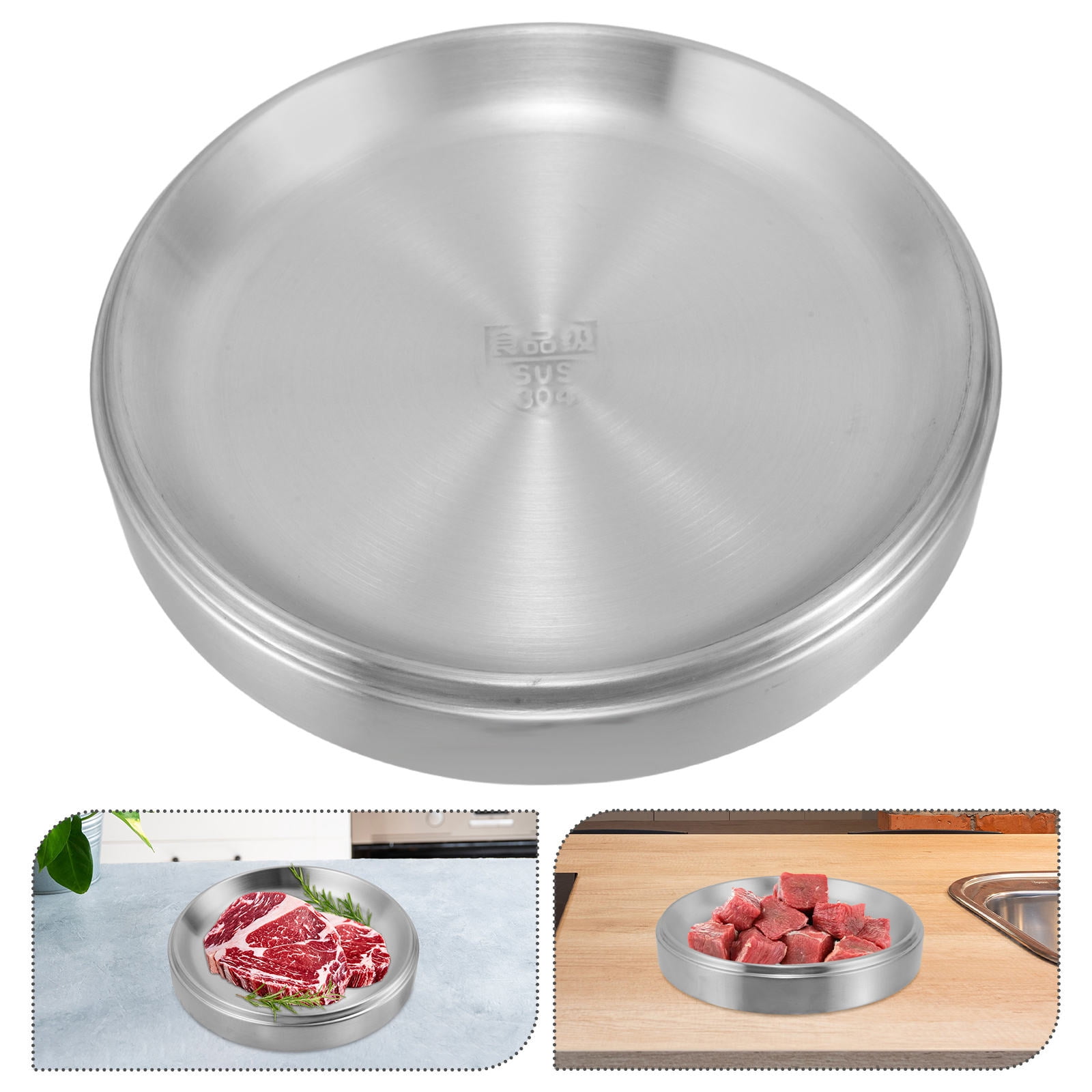 MLINS Stainless Steel Round Plate for BBQ Multi-Purpose Serving Platter ...