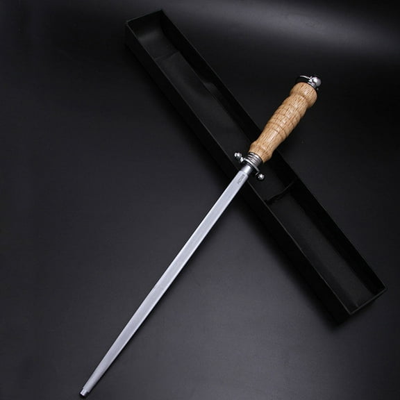 MLINS Stainless Steel Sharpening Rod for Kitchen Use Ergonomic Handle Easy Hanging Silver 1PC