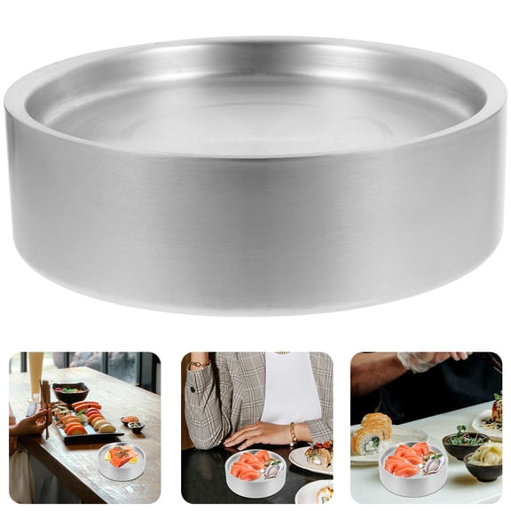 MLINS Stainless Steel Sushi Plate with Japanese Style Design for Serving Seafood 8.66x8.66x0.79 Inches