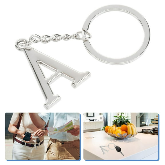 MLINS Sturdy Zinc Alloy Key Chain with One Ring for Keys Holding Simple Stylish Letter A Silver