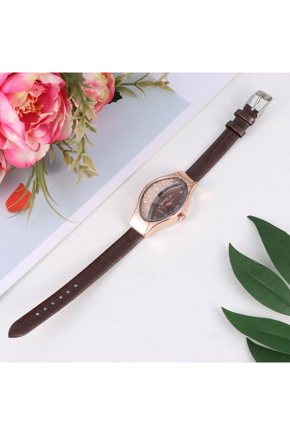 Stylish Women Watche Creative Wrist Watch Fashion Quartz Watch Quicksand Watch Birthday Gift for Female Ladies (Brown)