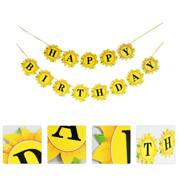 MLINS Sunflower Birthday Banner for Party Decoration Easy to Assemble Yellow Paper Garland 6ft