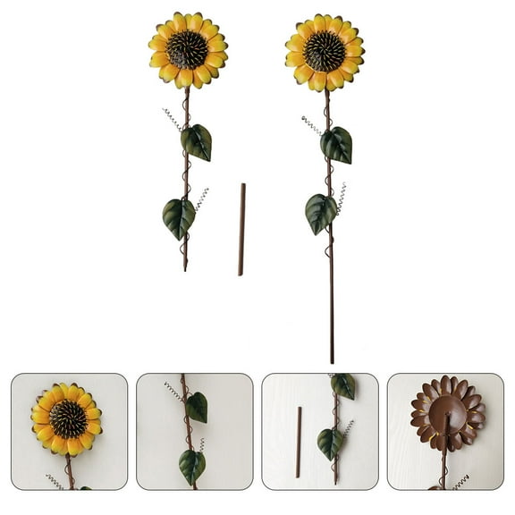 MLINS Sunflower Garden Stake Iron Plant Ornament Yellow Outdoor Decorations for Garden Use 2 Pcs