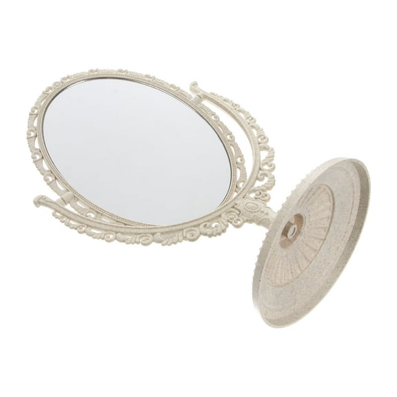 MLINS Tabletop Vanity Mirror Double-Sided Magnifying Makeup Mirror with 360 Degree Rotation (Oval, Beige)